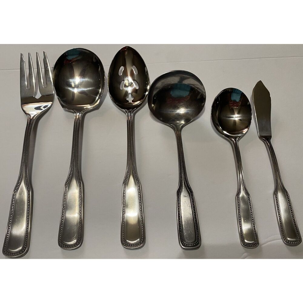 "1776' Stainless By Salem Japan 6 Piece Serving Set Beaded Edge